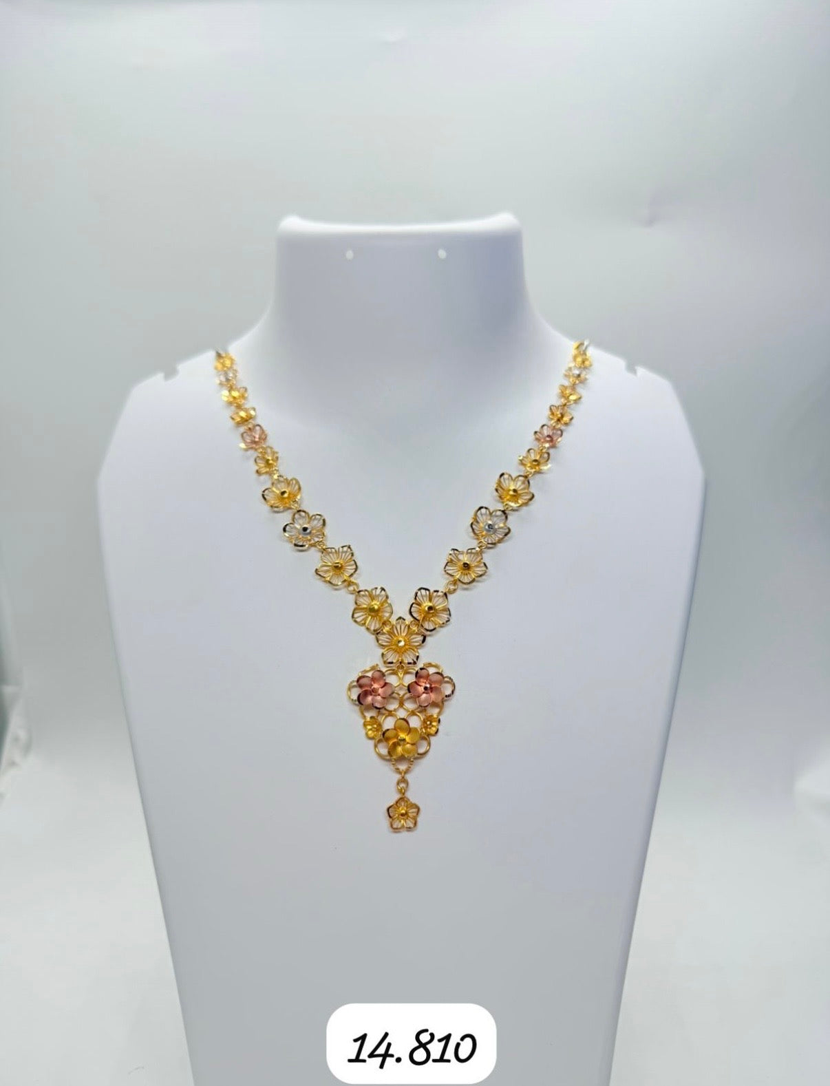 Dubai Flower Cluster Gold Necklace | 916 Hallmarked