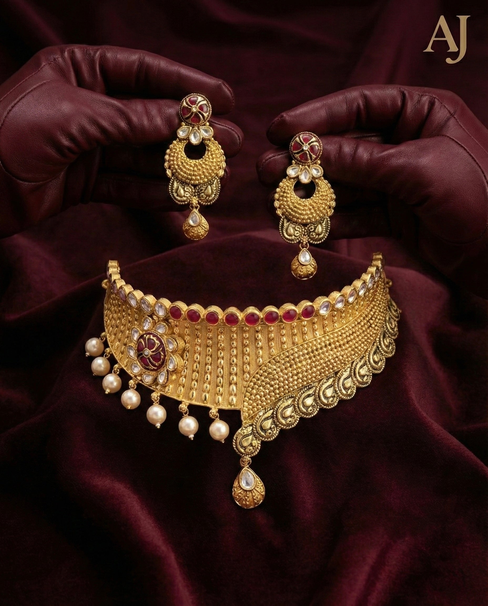 Gulbahar Pearl Heritage Choker | 916 Hallmarked | Kundan Choker