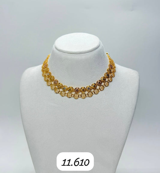 Classic Royal Flower Gold Necklace | 916 Hallmarked