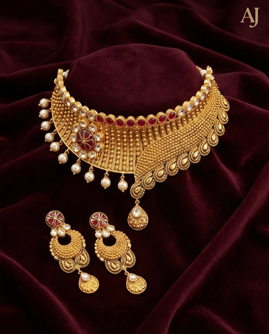Gulbahar Pearl Heritage Choker | 916 Hallmarked | Kundan Choker