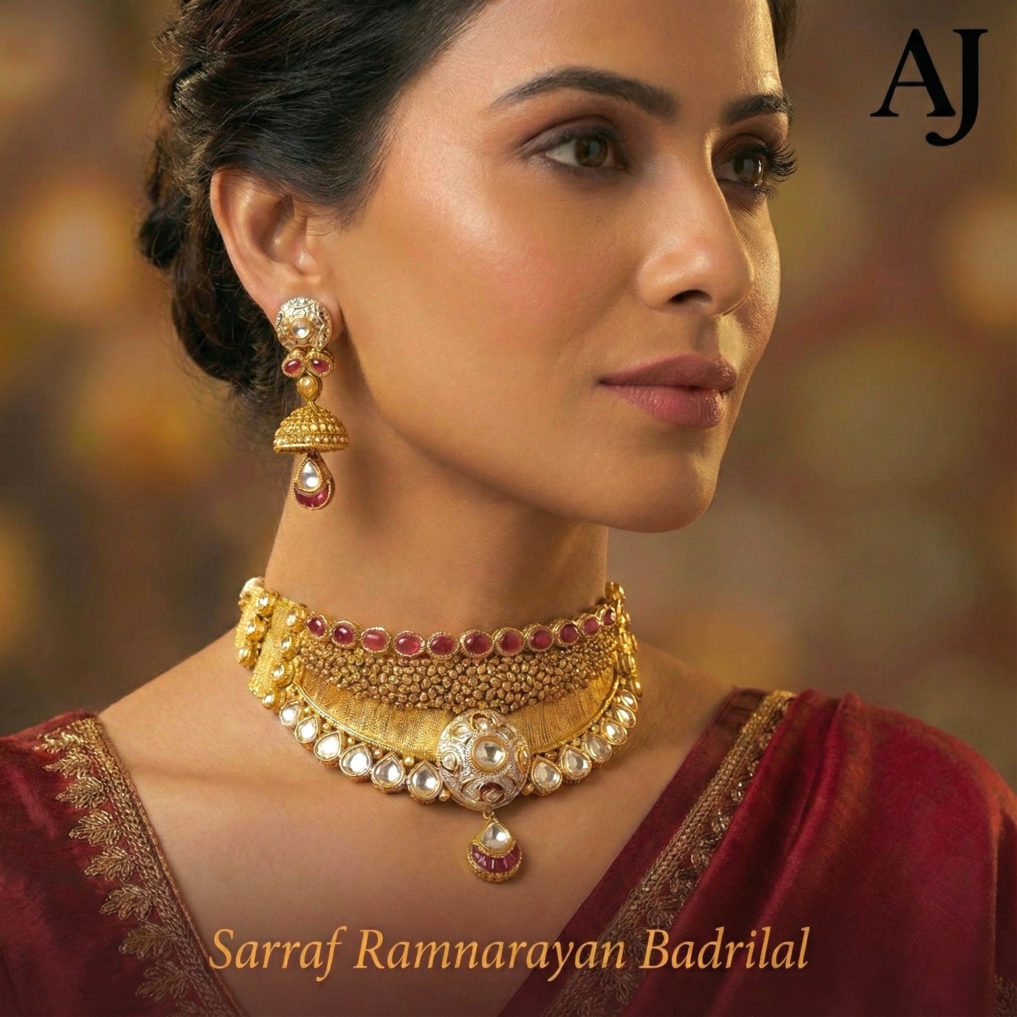 Rajwada Ruby Blossom Choker with Petal Earrings| Kundan | 916 Hallmarked