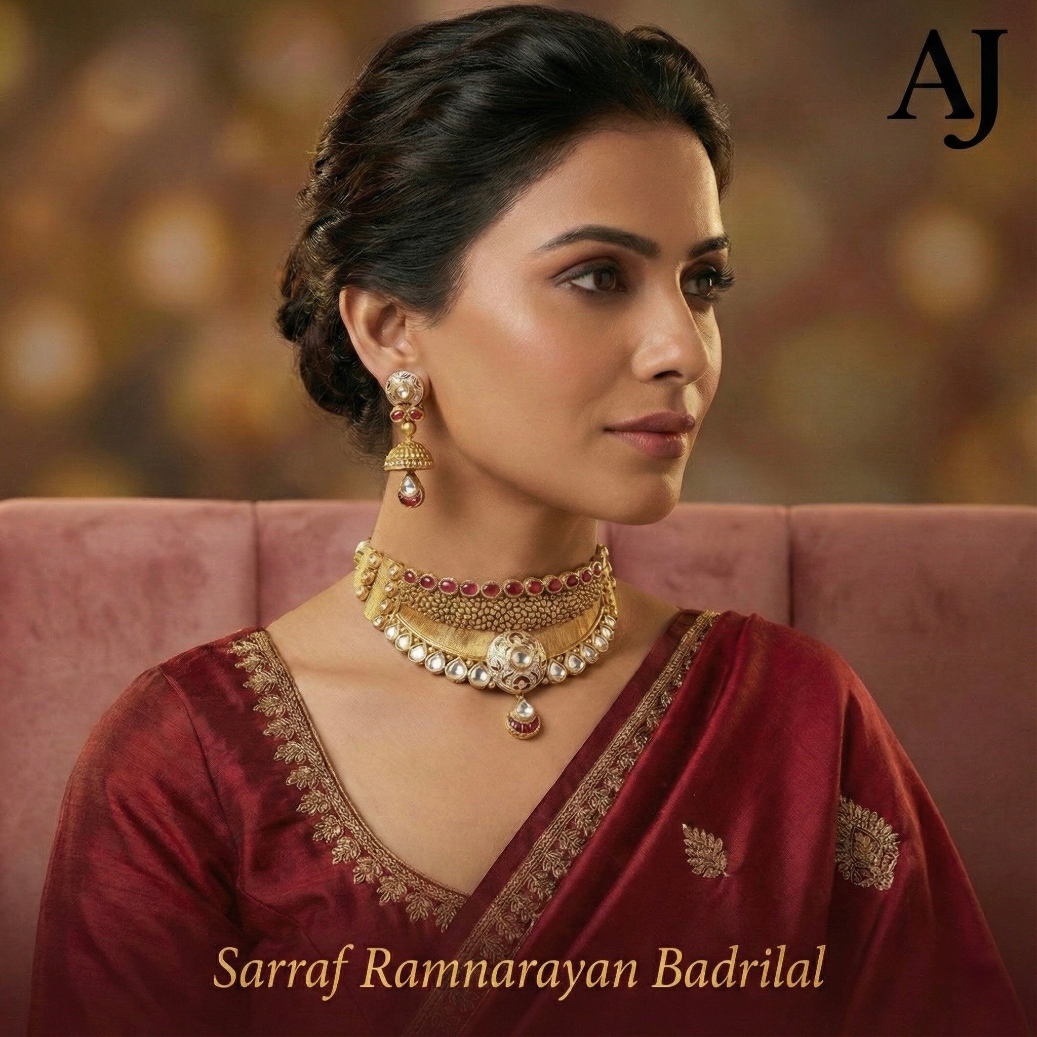 Rajwada Ruby Blossom Choker with Petal Earrings| Kundan | 916 Hallmarked